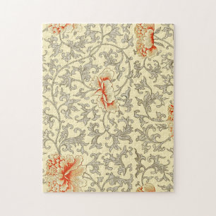 Vintage Pink Grey Artwork Botanical Floral Jigsaw Puzzle