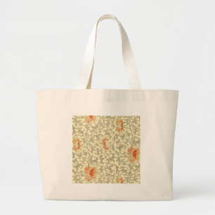Vintage Pink Grey Artwork Botanical Floral Large Tote Bag