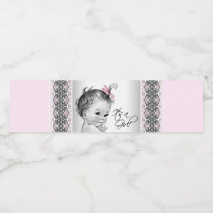 Vintage Pink Grey Baby Girl Water Bottle Labels