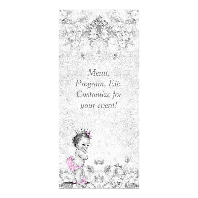 Vintage Pink Grey Baptism Christening Menu Program (Front)