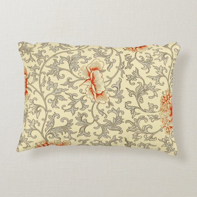 Vintage Pink Grey Botanical Floral Accent Pillow (Back)