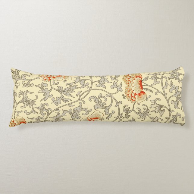 Vintage Pink Grey Botanical Floral Body Pillow (Front)