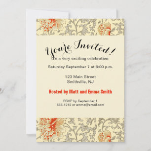 Vintage Pink Grey Botanical Floral Invitation