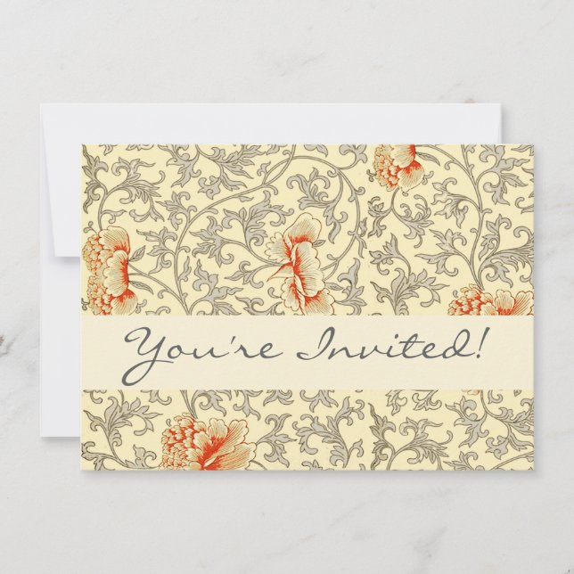 Vintage Pink Grey Botanical Floral Invitation (Front)