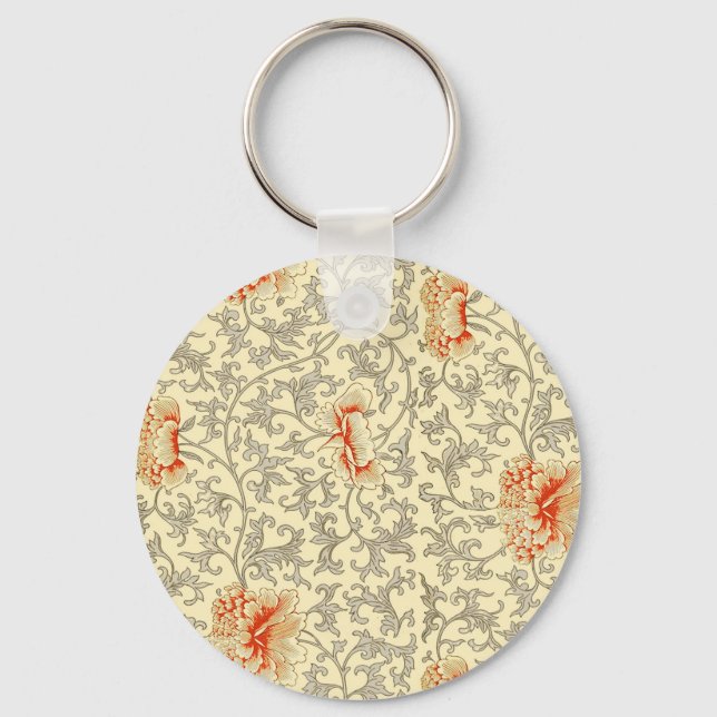 Vintage Pink Grey Botanical Floral Keychain (Front)