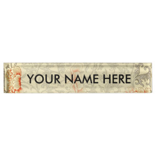 Vintage Pink Grey Botanical Floral Nameplate