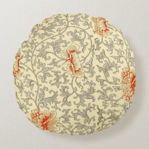 Vintage Pink Grey Botanical Floral Round Pillow