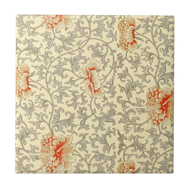 Vintage Pink Grey Botanical Floral Tile (Front)