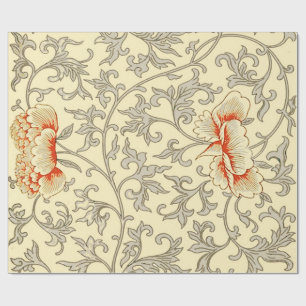 Vintage Pink Grey Botanical Floral Wrapping Paper