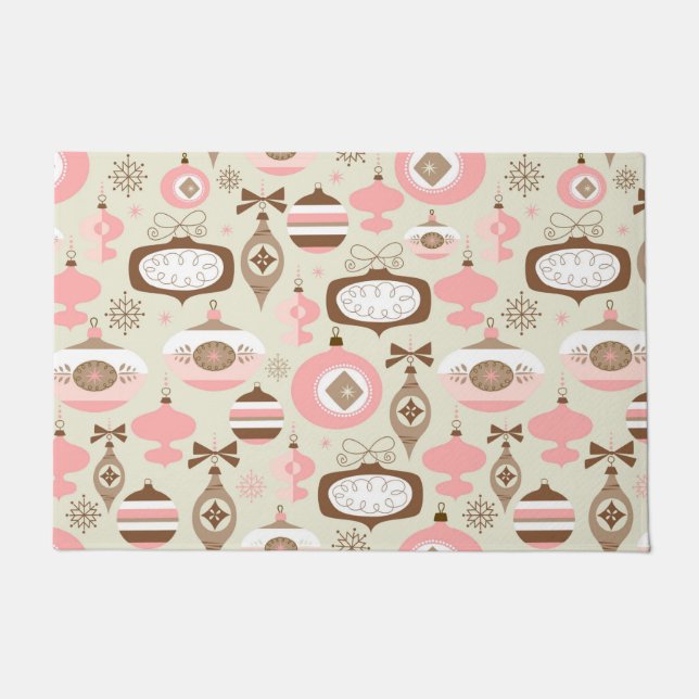 Vintage Pink & Grey Christmas Ornaments Doormat (Front)