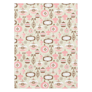 Vintage Pink & Grey Christmas Ornaments Tablecloth