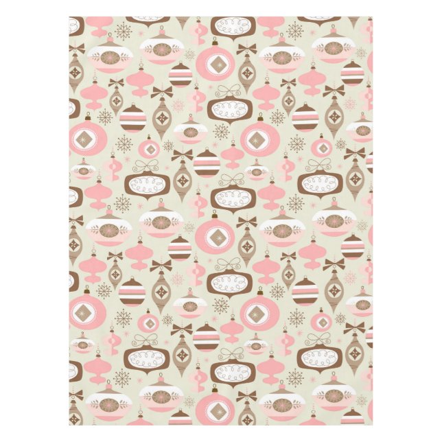 Vintage Pink & Grey Christmas Ornaments Tablecloth (Front)
