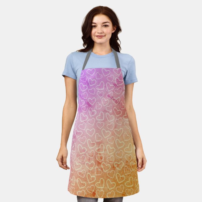 Vintage Pink Hearts Apron - Retro Kitchen Gift (Worn)