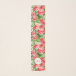 Vintage Pink Hibiscus Flower Monogram Long Scarf 1<br><div class="desc">Beautiful and vintage floral pattern of pink Hibiscus on light background. Sophisticated and feminine Long Oblong Rectangle Chiffon Scarf (10" x 45") with monogram into white round shape. You can easily change text (font, colour, size and position) and position of the design by clicking the customize button. Matching Messenger bag,...</div>