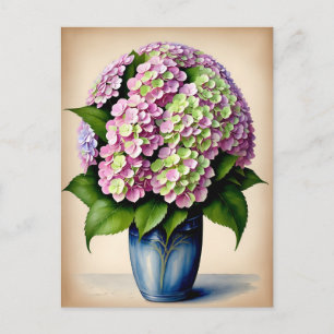 Vintage Pink Hydrangea Flower Postcard