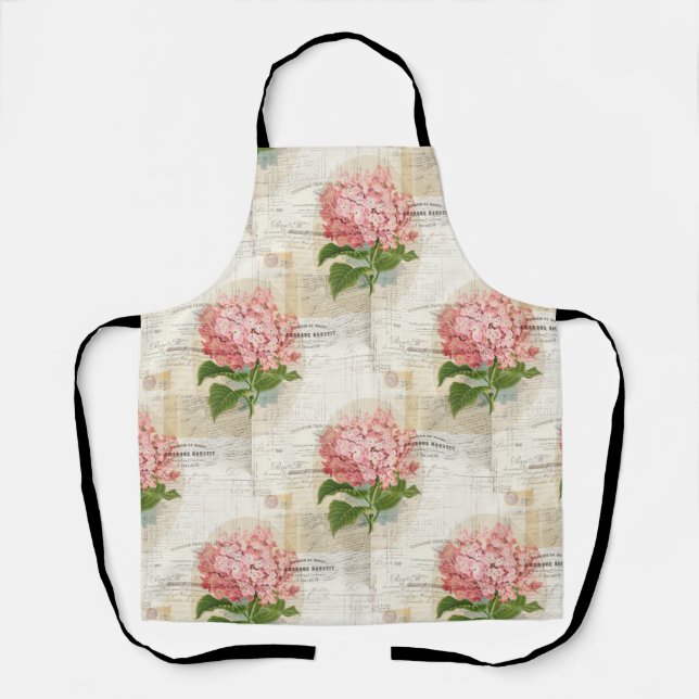 Vintage Pink Hydrangea French Apron (Front)