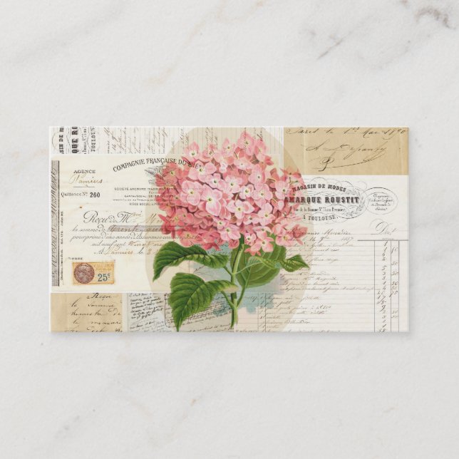 Vintage Pink Hydrangea French Ephemera Business Ca Card (Front)