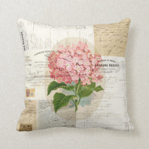 Vintage Pink Hydrangea French Ephemera Pillow