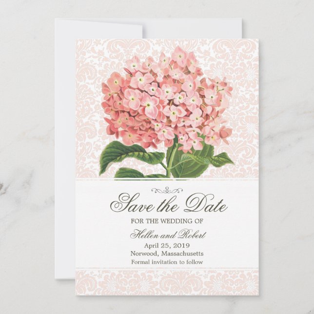 Vintage Pink Hydrangea Save The Date (Front)