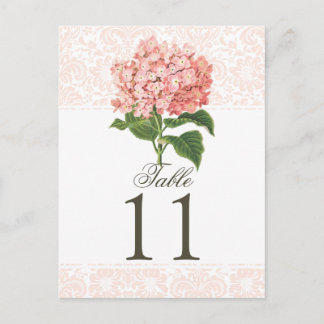 Vintage Pink Hydrangea Wedding Table Number Postcard