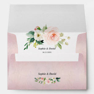 Vintage Pink Ivory Floral Wedding Return Address Envelope