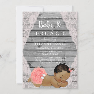 Vintage Pink Lace Rustic Ethnic Baby Brunch Invite