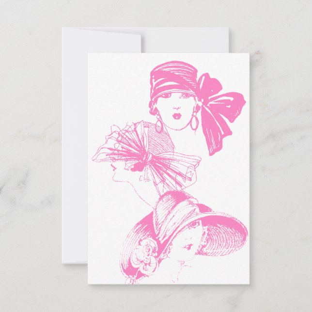 Vintage Pink Ladies Blank Flapper Hat Invitation (Front)