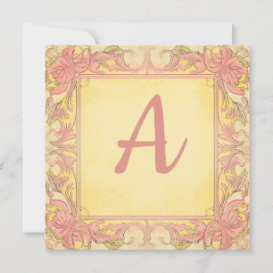 Vintage Pink & Lemon Yellow: Monogrammed Note Card