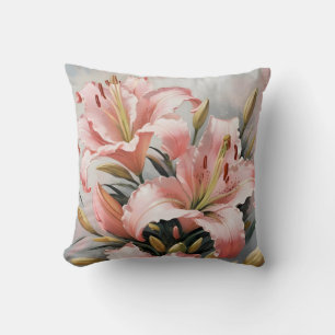 Vintage pink lilies throw pillow