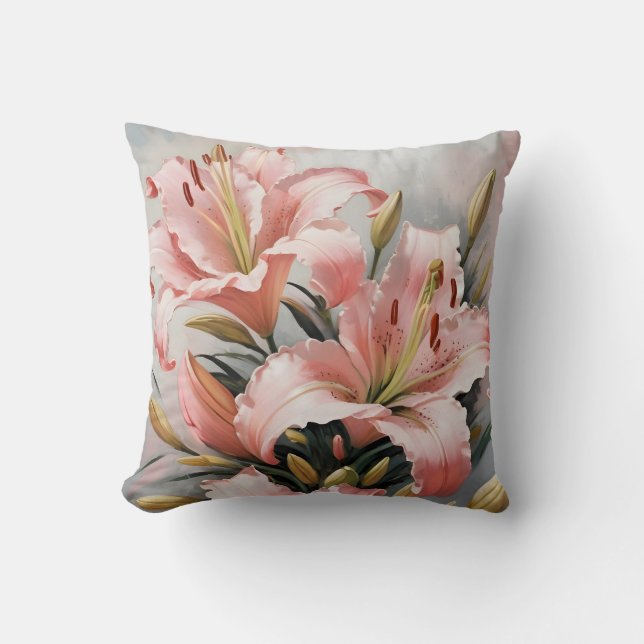 Vintage pink lilies throw pillow (Front)