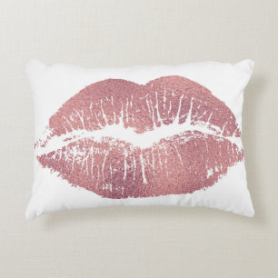 Vintage pink lip imprint, rose gold. accent pillow