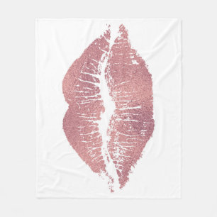 Vintage pink lip imprint, rose gold. fleece blanket