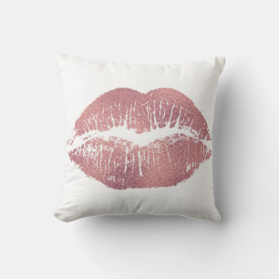 Vintage pink lip imprint, rose gold. throw pillow
