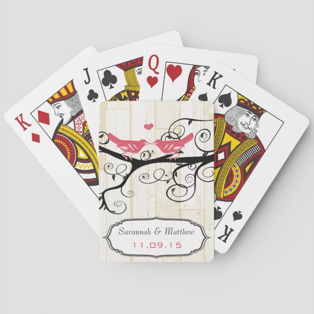 Vintage Pink Love Birds Wedding Gift Playing Card (Back)