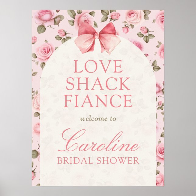 Vintage Pink Love Shack Fiance Bridal Shower Poster (Front)