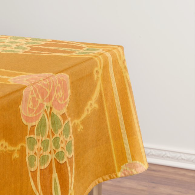 Vintage Pink Mackintosh Style Rose Cluster Pattern Tablecloth (In Situ)