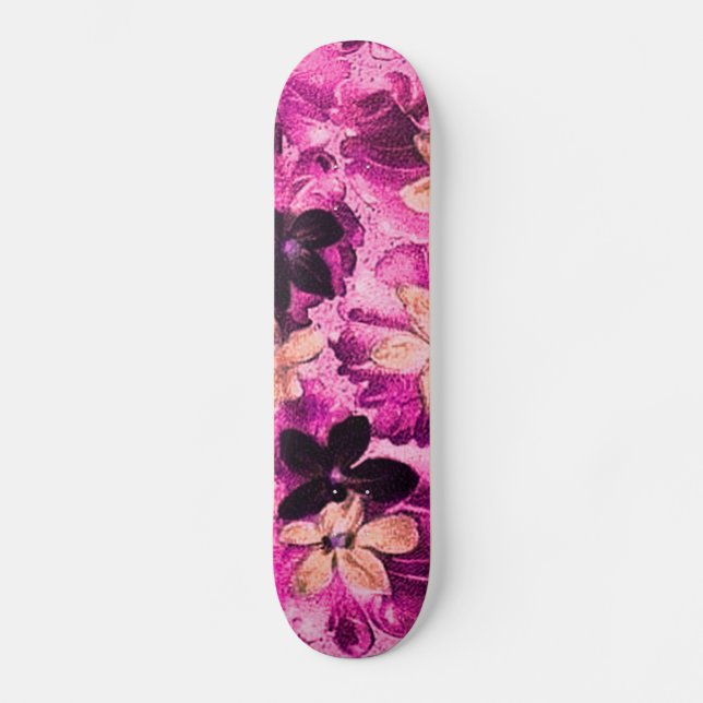 Vintage Pink Magenta Peach Violets Skateboard (Front)