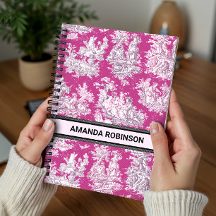 Vintage Pink Magenta Toile de Jouy Monogram Notebook