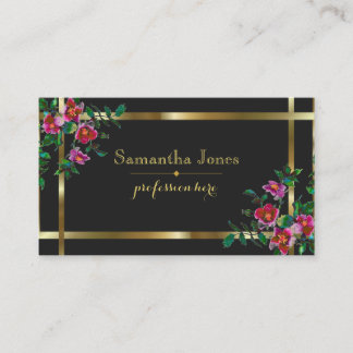 Vintage pink magenta watercolor roses  business card
