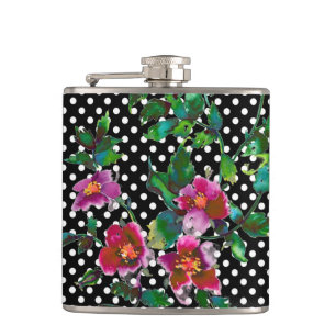 Vintage pink magenta watercolor roses  hip flask