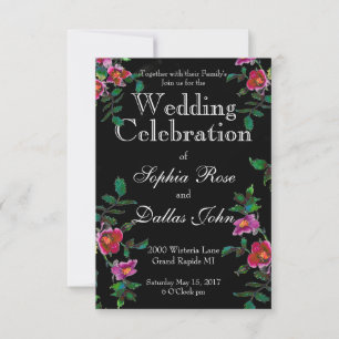 Vintage pink magenta watercolor roses  invitation
