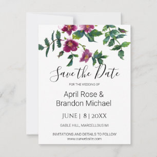 Vintage pink magenta watercolor roses save the date