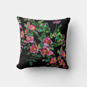 Vintage pink magenta watercolor roses  throw pillow