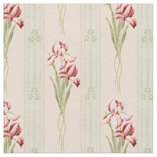 Vintage Pink & Maroon Bearded Iris Fabric