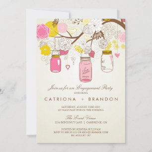 Vintage Pink Mason Jars Engagement Invitation