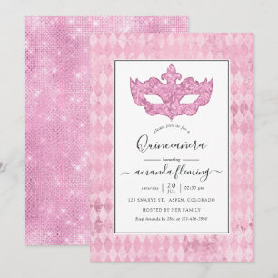 Vintage Pink Masquerade Quinceañera Invitation