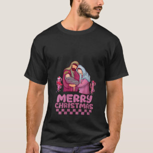 Vintage Pink Merry Christmas Retro Christian Nativ T-Shirt