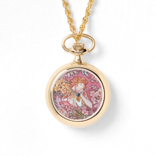 Vintage Pink Mucha Art Watch