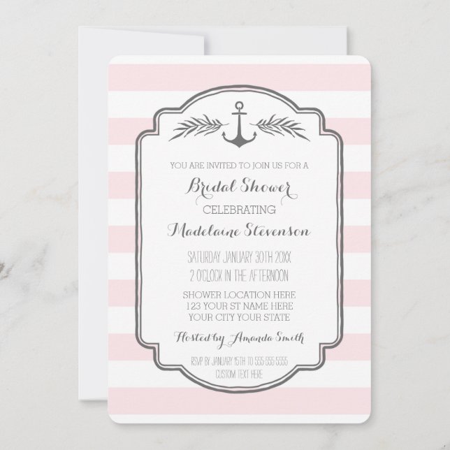 Vintage Pink Nautical Bridal Shower Invitations (Back)