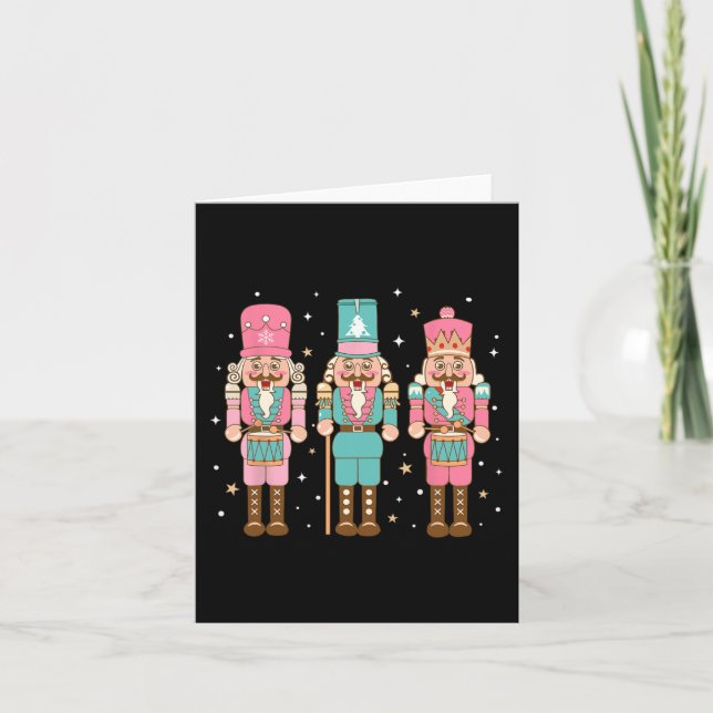 Vintage Pink Nutcracker Squad Pink Christmas Women Card (Front)